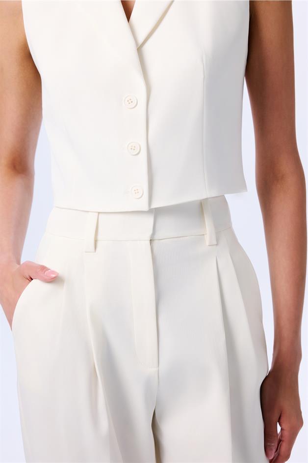 Double Pleated Ecru Trousers  