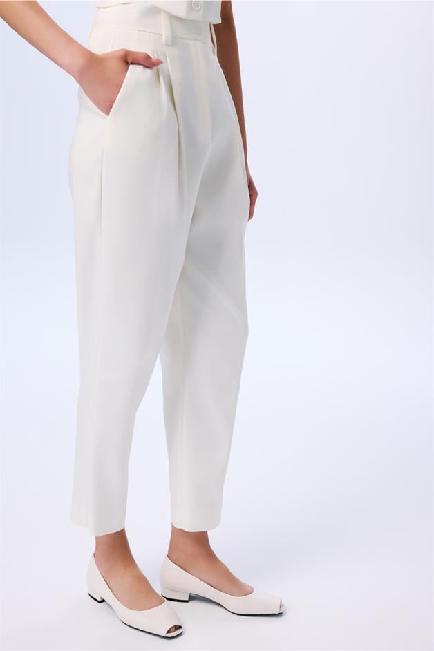 Double Pleated Ecru Trousers  