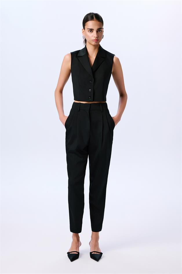 Double Pleated Black Trousers  