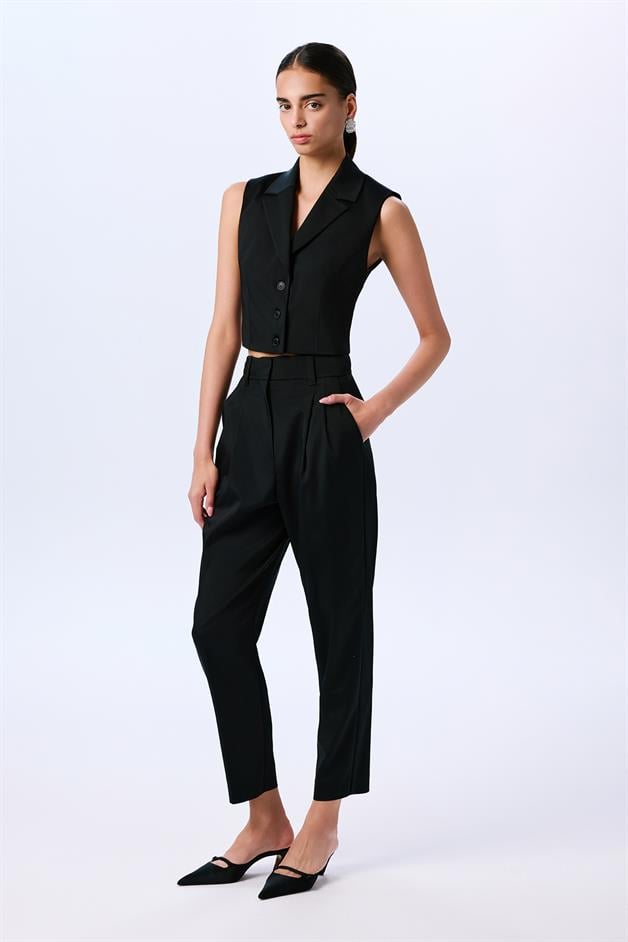 Double Pleated Black Trousers  