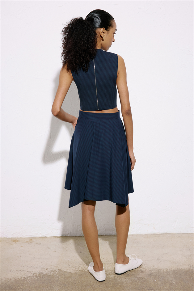 Striped Asymmetric High Waist Navy Blue Skirt