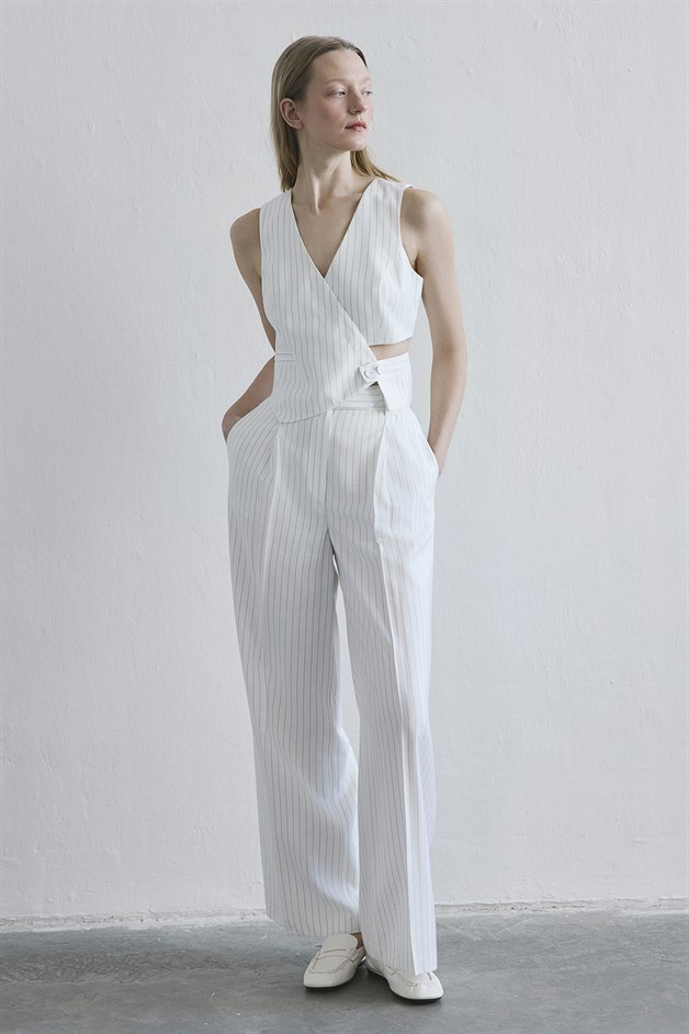 Striped Flap Pocket Ecru Vest