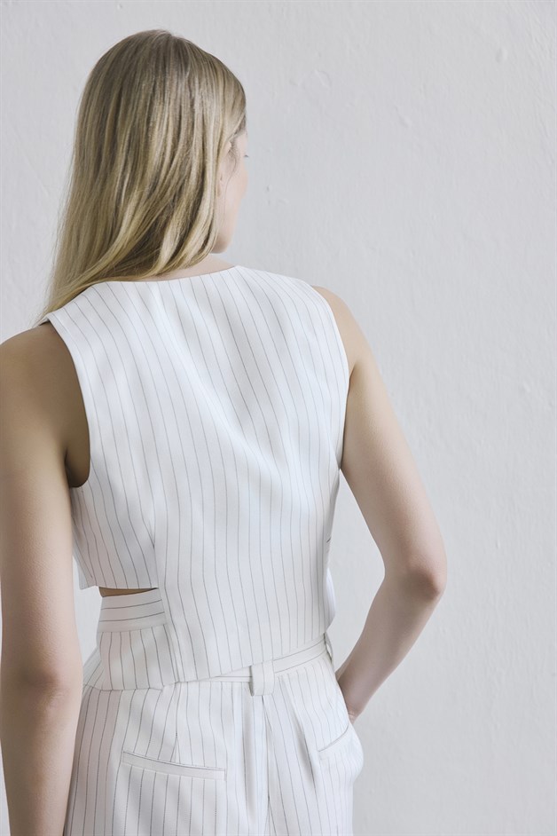 Striped Flap Pocket Ecru Vest