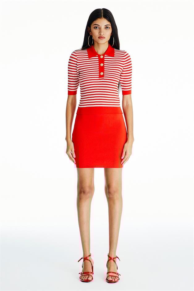 Çizgili Narçiçeği Triko T-Shirt