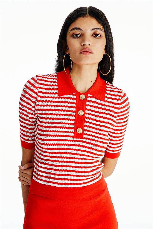 Çizgili Narçiçeği Triko T-Shirt