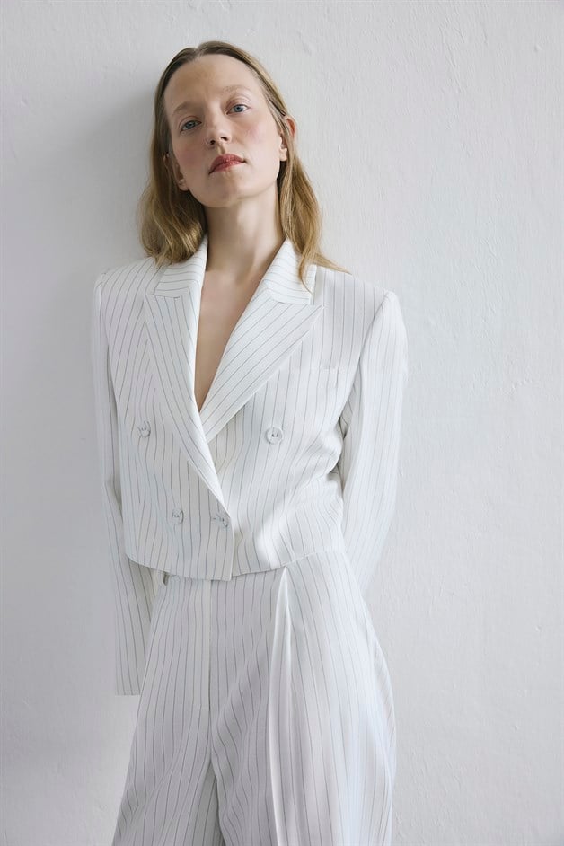 Striped Button Front Ecru Jacket
