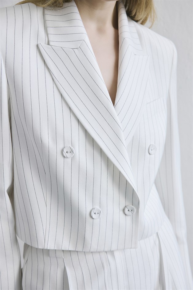 Striped Button Front Ecru Jacket