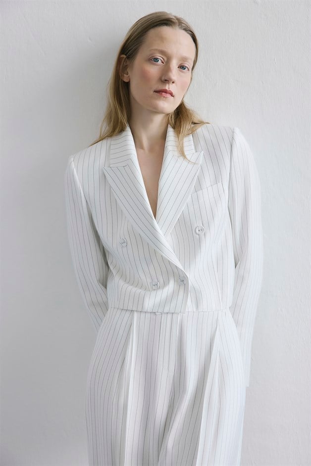Striped Button Front Ecru Jacket