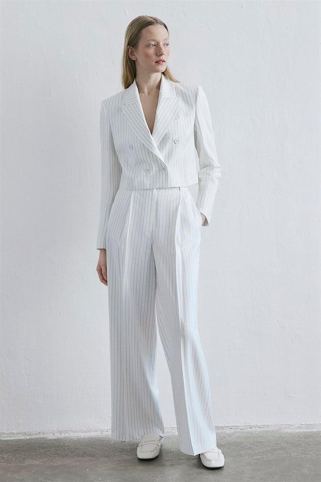 Striped Button Front Ecru Jacket