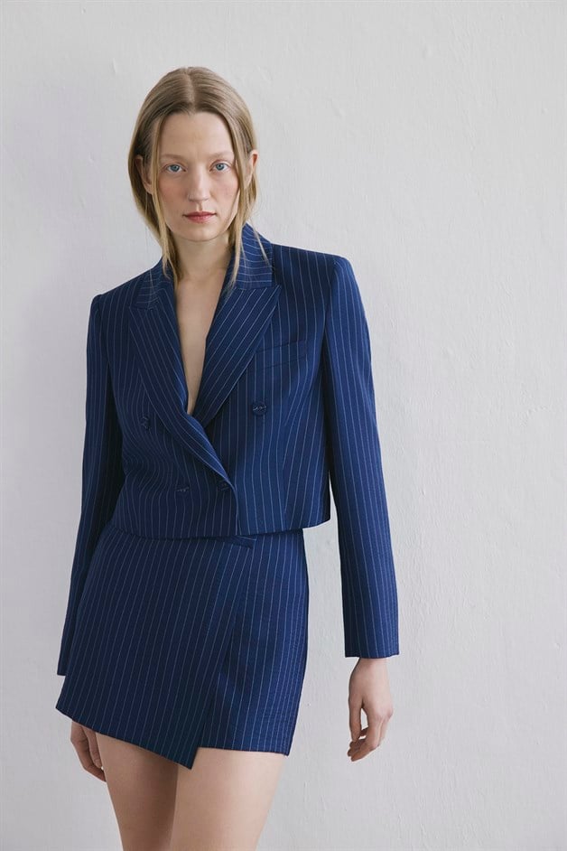 Striped Button Front Navy Jacket