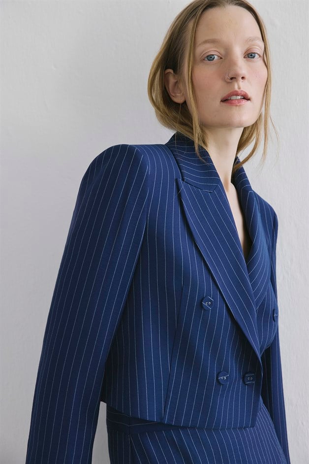 Striped Button Front Navy Jacket