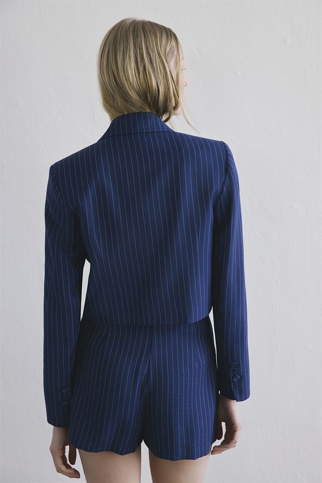 Striped Button Front Navy Jacket