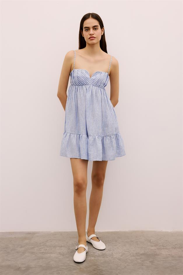 Striped Ruffled Mini Blue Dress