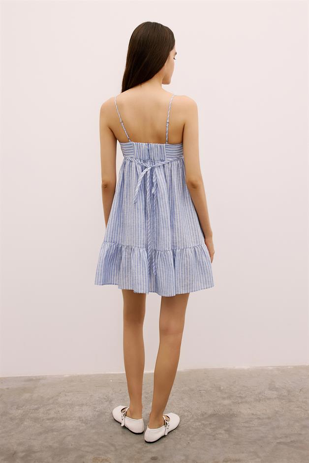 Striped Ruffled Mini Blue Dress