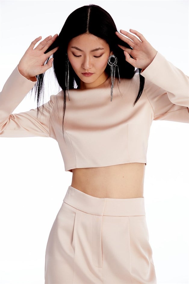 Crop Pudra Saten Bluz