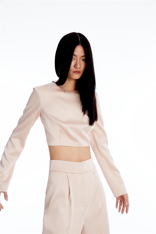 Crop Pudra Saten Bluz