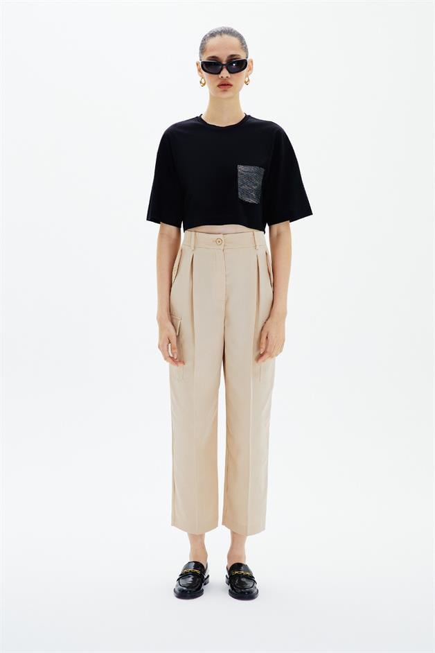 Crop Siyah Basic T-Shirt