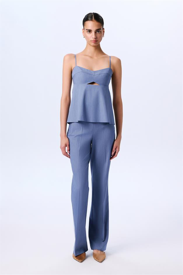 Draped Detailed Strappy Indigo Blouse  