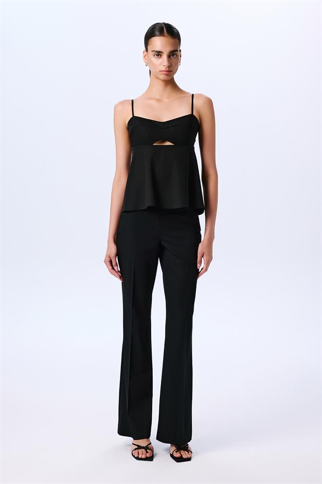 Draped Detailed Strappy Black Blouse  