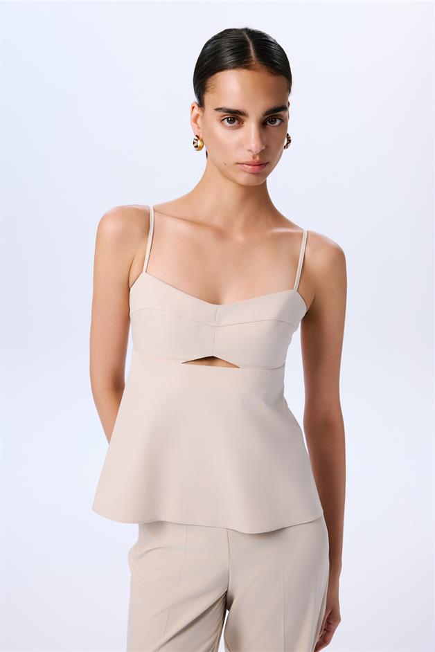 Draped Detailed Strappy Taupe Blouse