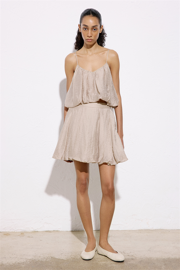 Thin Strap Crop Beige Blouse