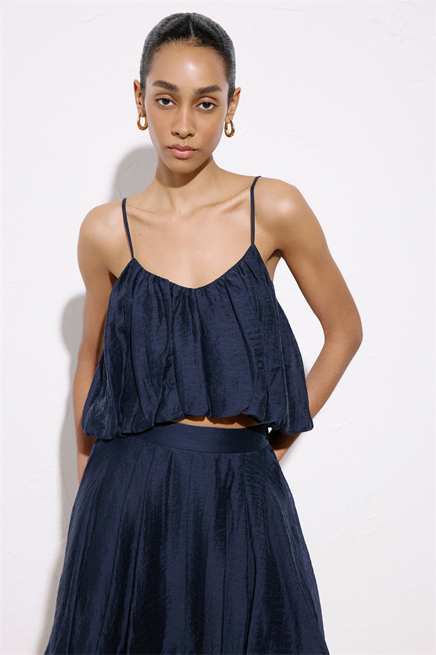 Thin Strap Crop Navy Blue Blouse
