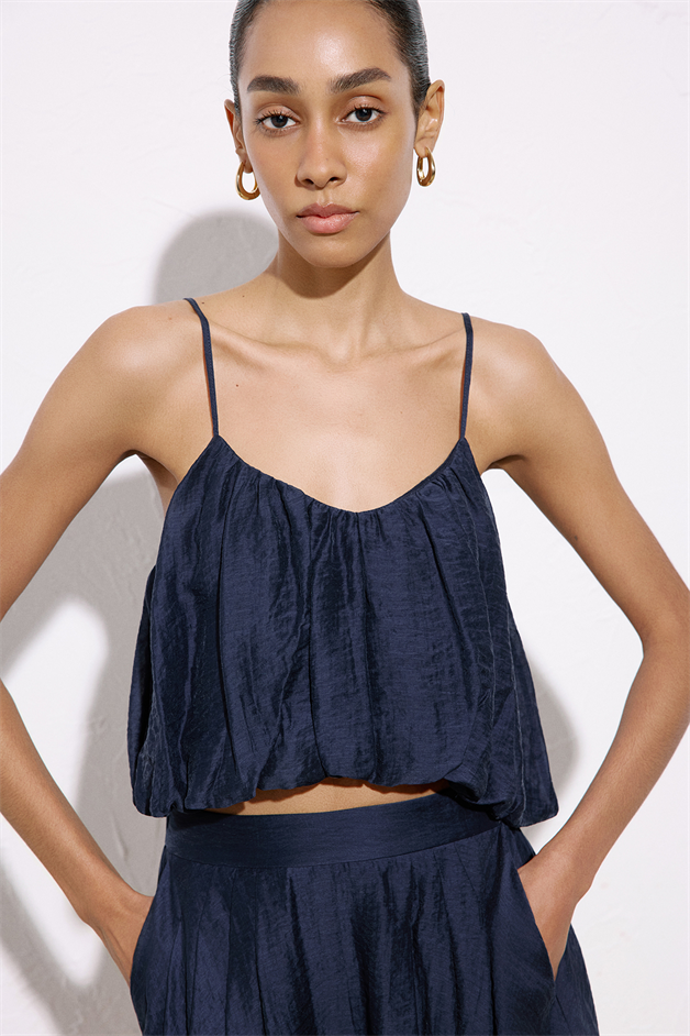Thin Strap Crop Navy Blue Blouse