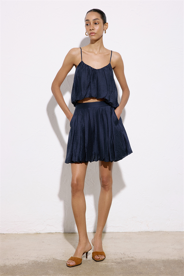 Thin Strap Crop Navy Blue Blouse