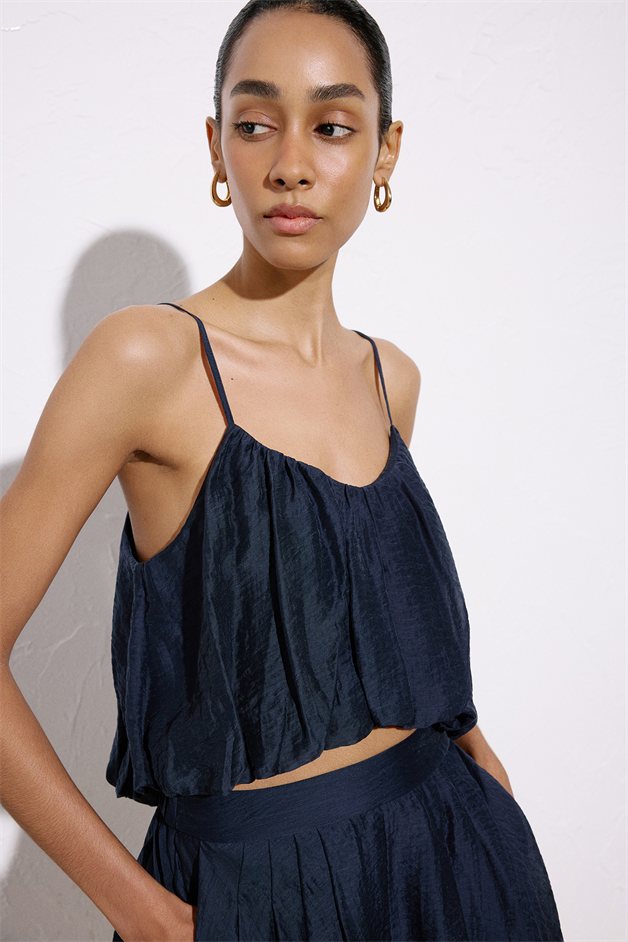 Thin Strap Crop Navy Blue Blouse