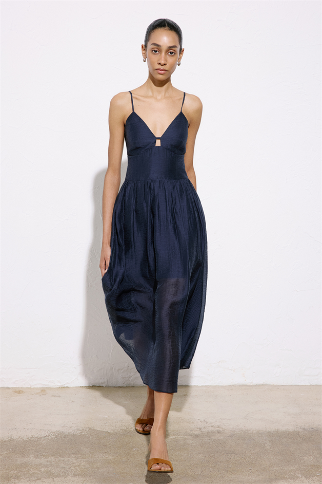 Corset Detailed Midi Navy Blue Dress