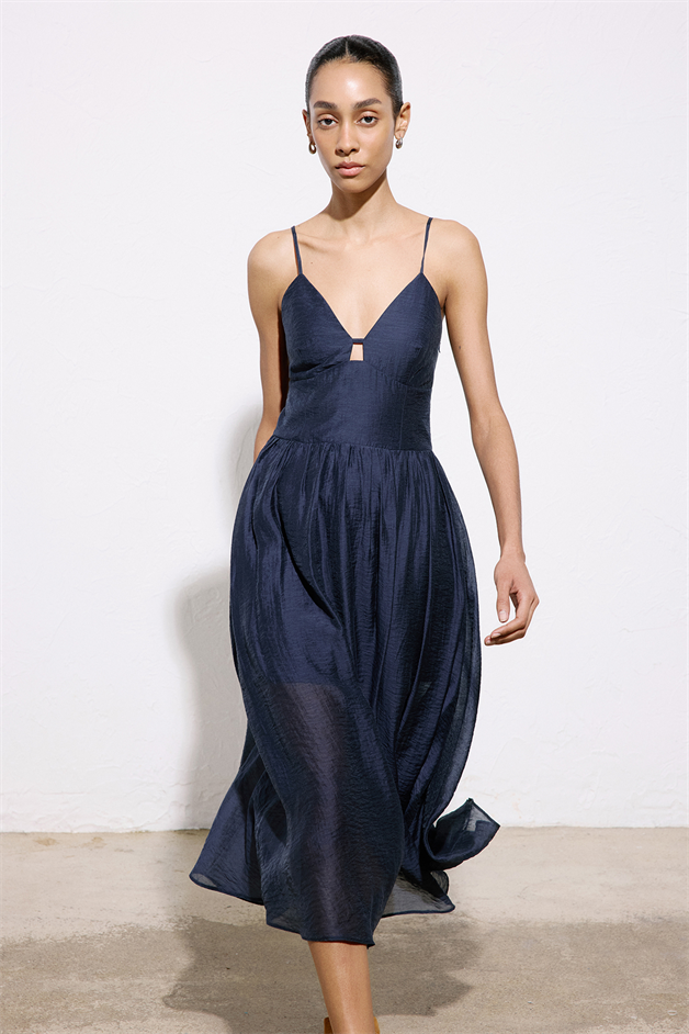 Corset Detailed Midi Navy Blue Dress
