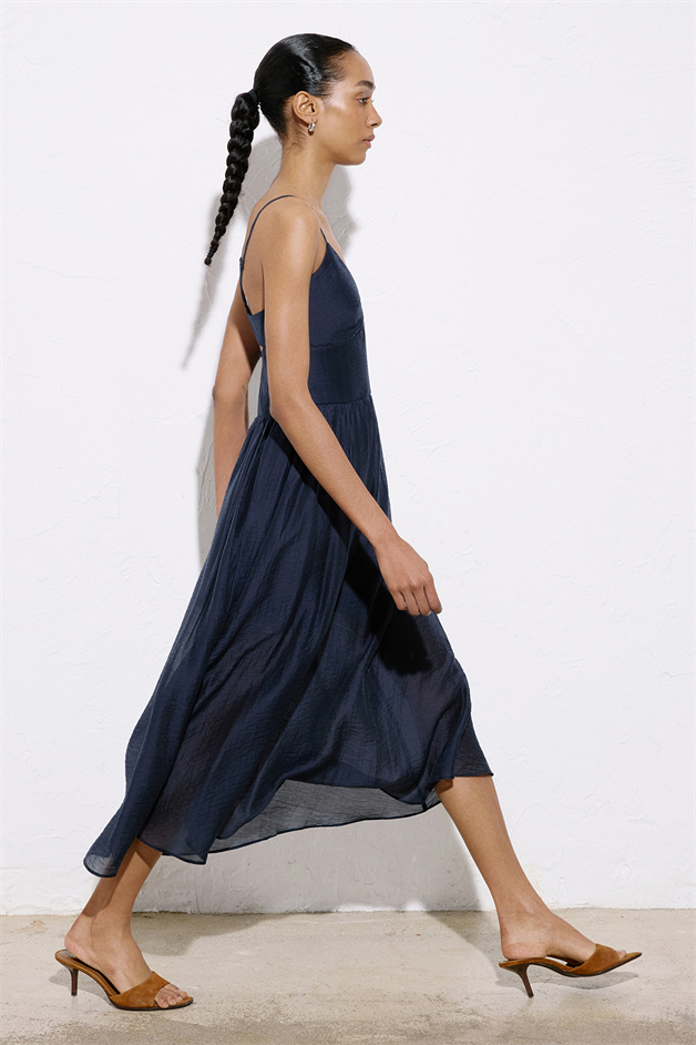 Corset Detailed Midi Navy Blue Dress