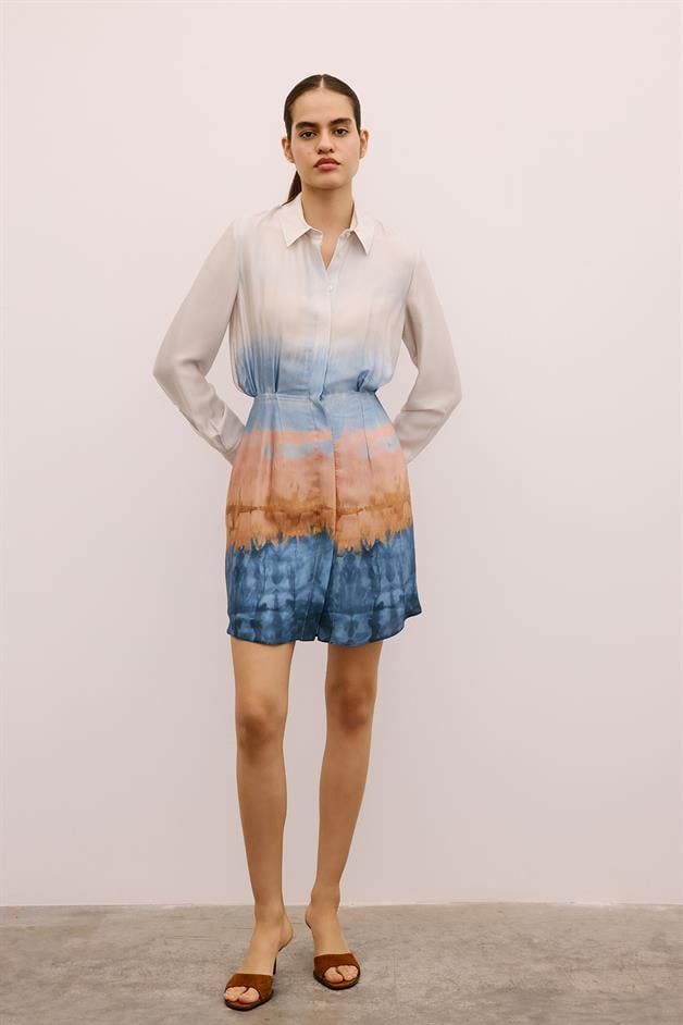 Ombre Patterned Mini Shirt Dress in Salmon