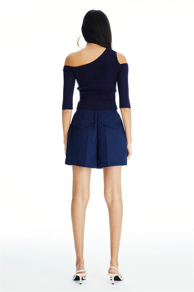 Navy Asymmetric Cut-Out Blouse