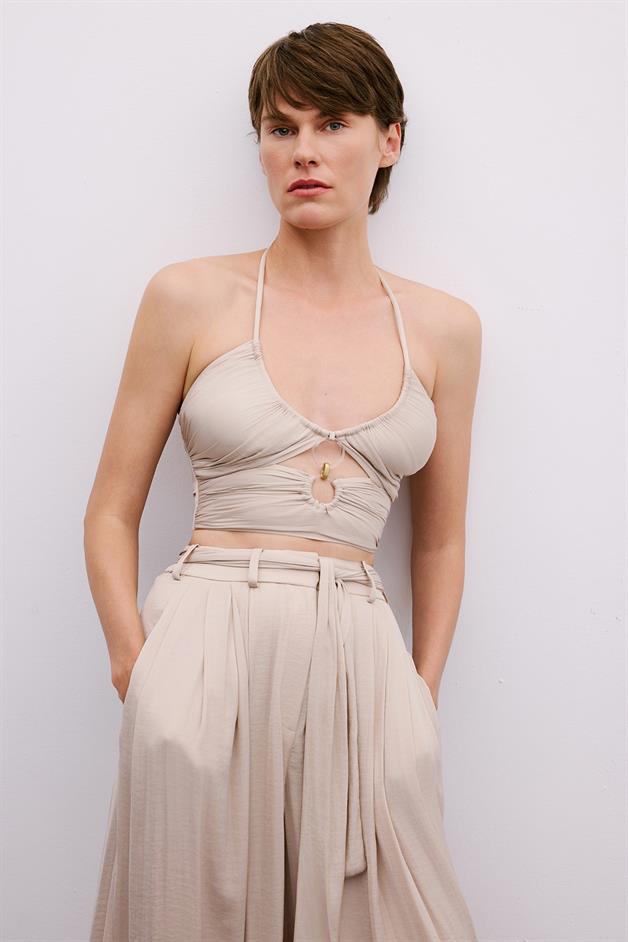 Cut-Out Strappy Beige Blouse