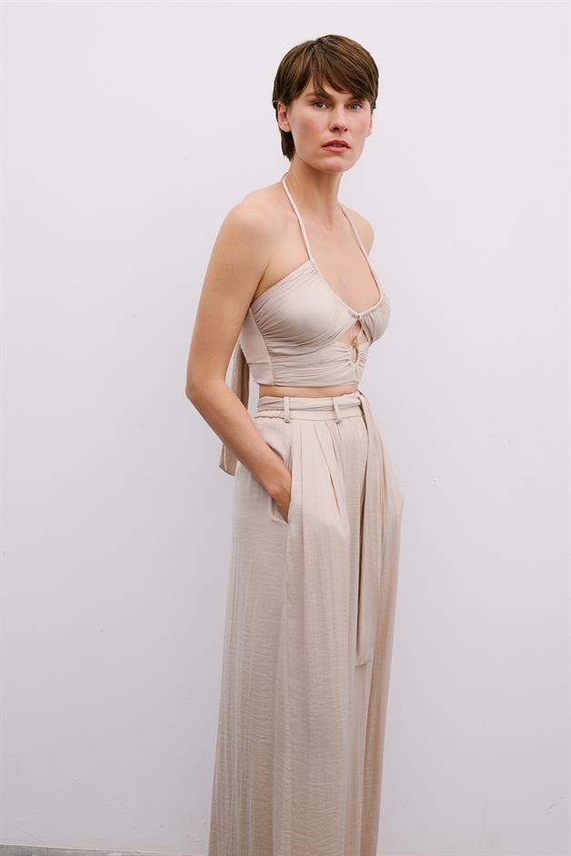 Cut-Out Strappy Beige Blouse