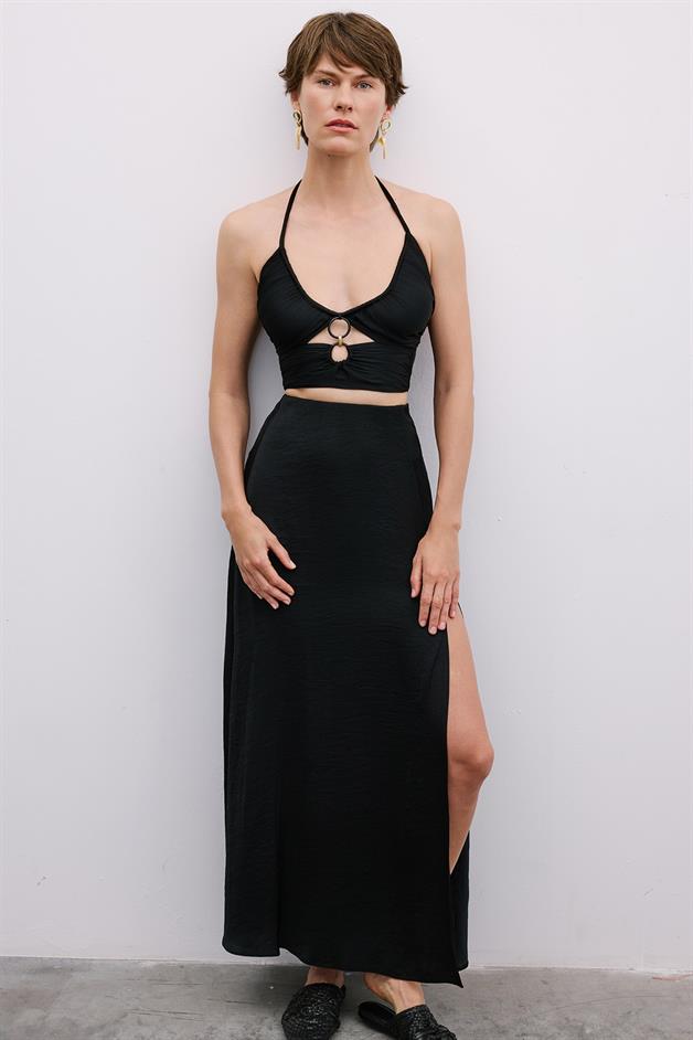 Cut-Out Strappy Black Blouse