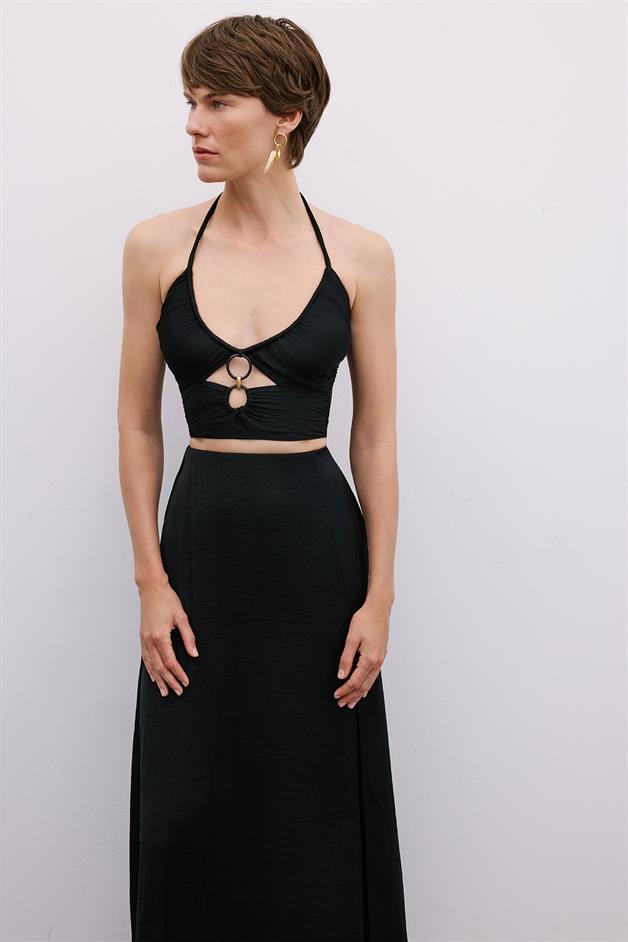 Cut-Out Strappy Black Blouse