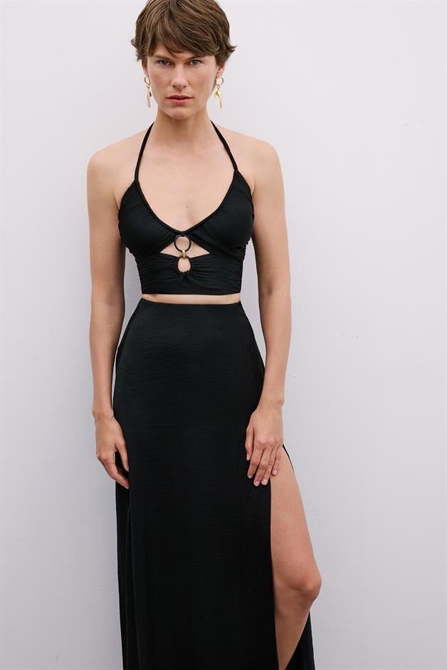 Cut-Out Strappy Black Blouse