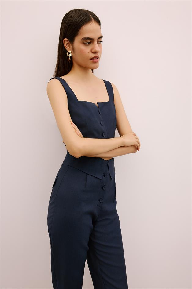 Cut-Out Square Neck Navy Crop Bustier