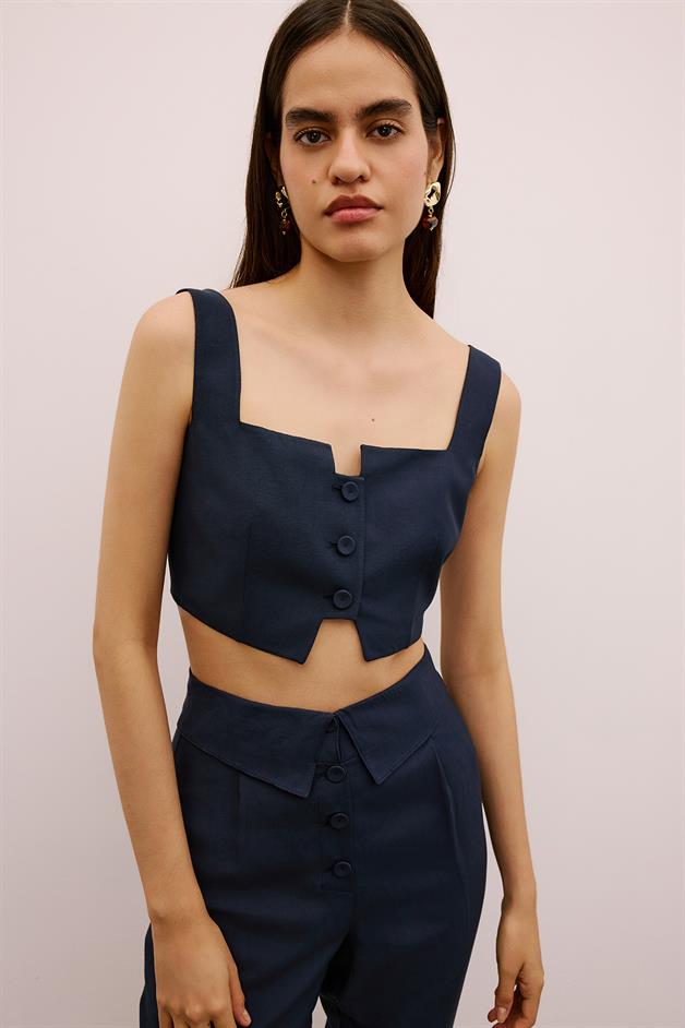 Cut-Out Square Neck Navy Crop Bustier