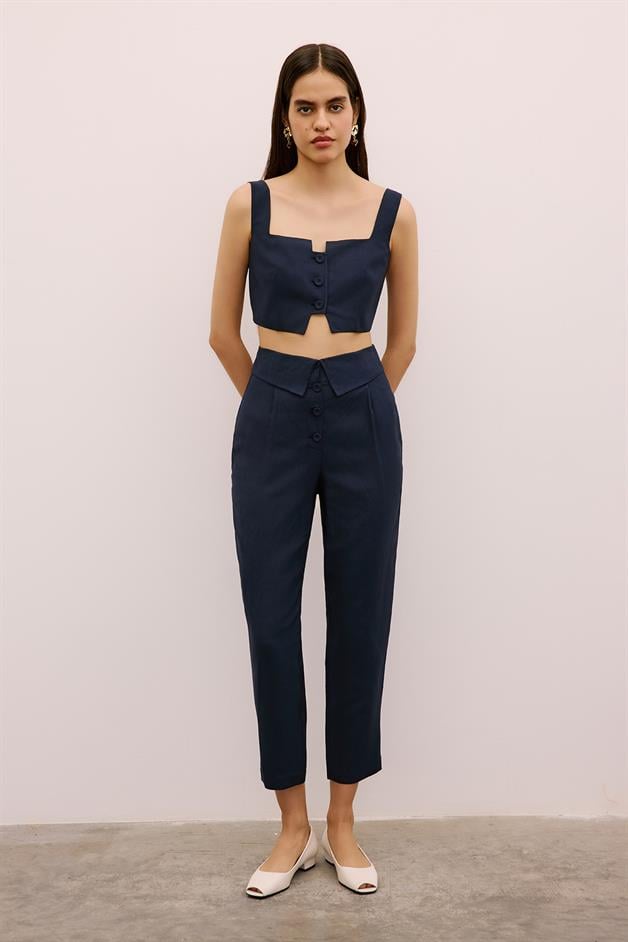 Cut-Out Square Neck Navy Crop Bustier