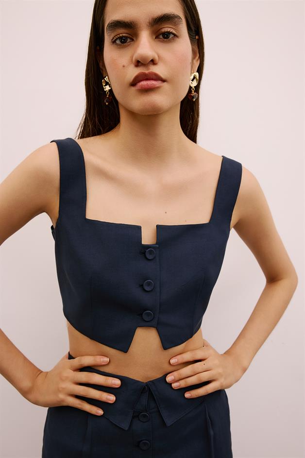 Cut-Out Square Neck Navy Crop Bustier