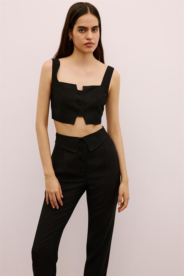 Cut-Out Square Neck Black Crop Bustier