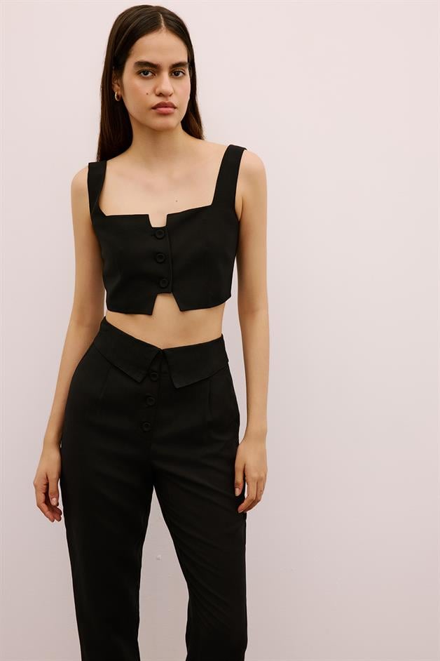 Cut-Out Square Neck Black Crop Bustier