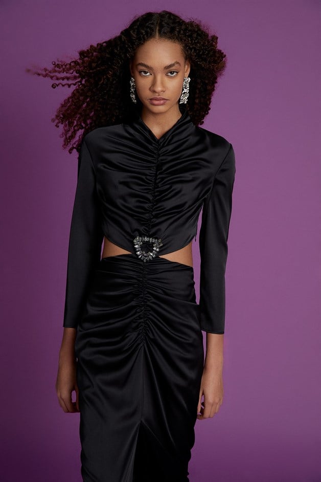 Dekolteli Abiye Siyah Elbise