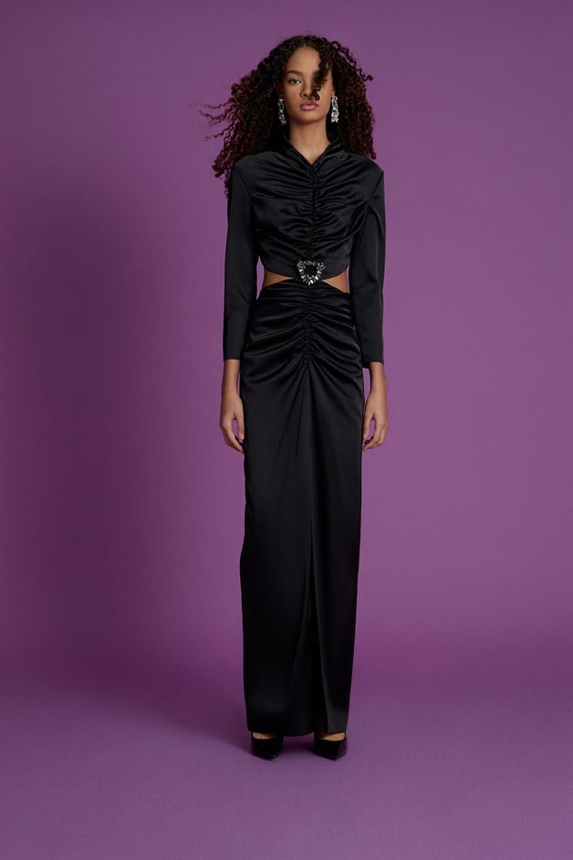 Dekolteli Abiye Siyah Elbise