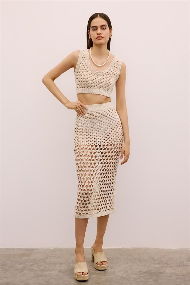 Open-Knit Ribbed Cream Bustier