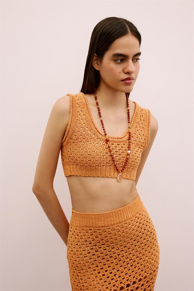 Open-Knit Ribbed Orange Bustier