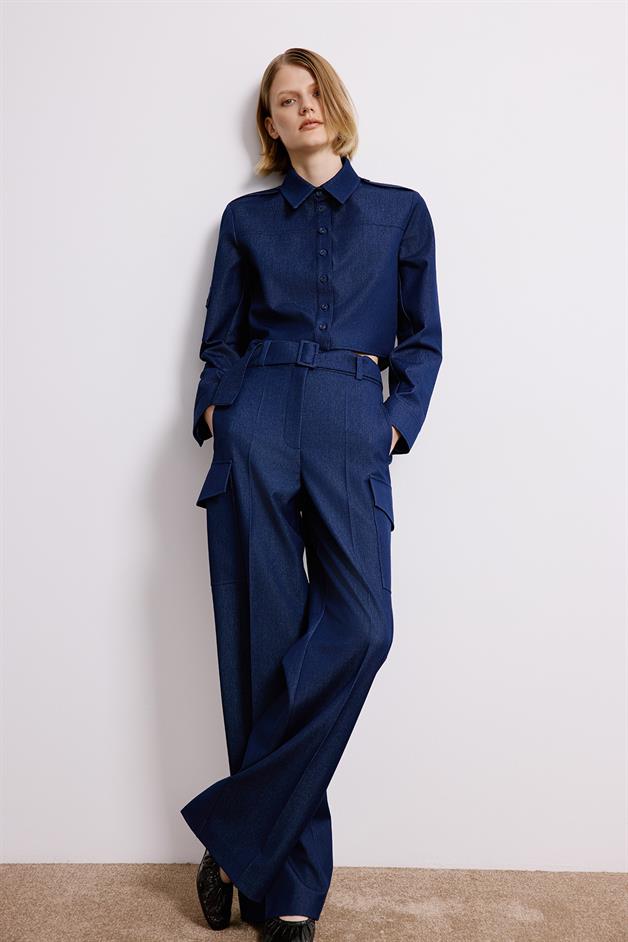 Navy Denim Cargo Trousers